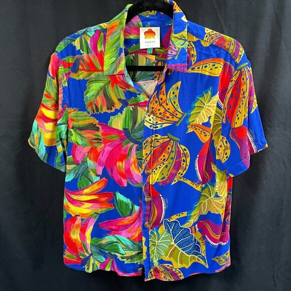 Farmrio Mens Button Up Shirt Vibrant Colorful Bananas Size Small - Picture 1 of 6
